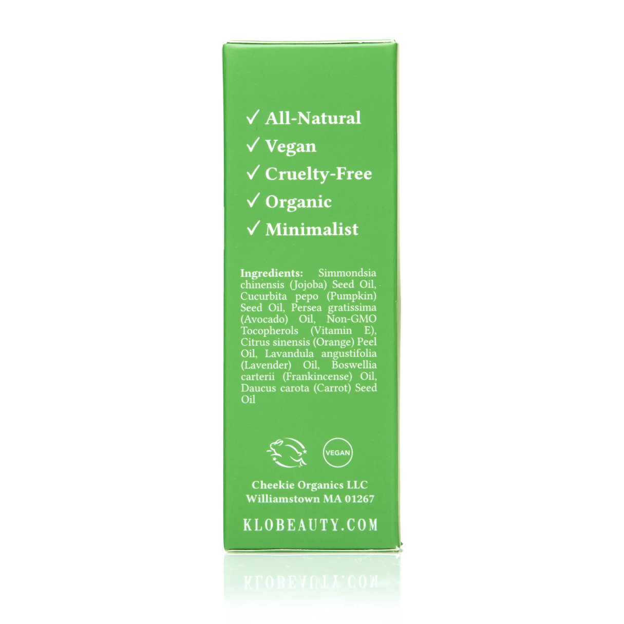 Klo Organic Beauty serum normal-dry ingredients on box.