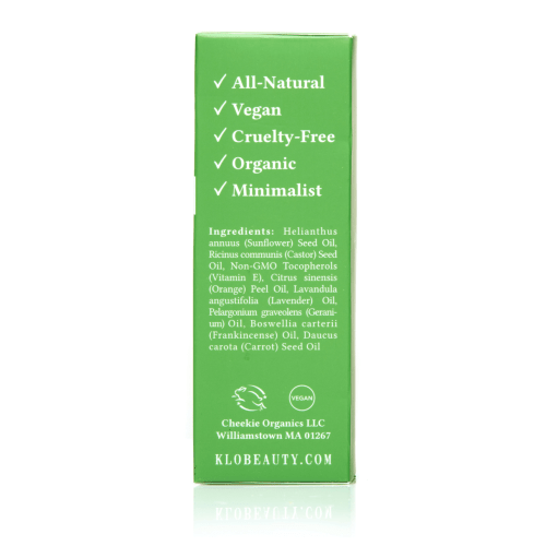 Klo Organic Beauty RE3 oil cleanser for normal-dry skin list of ingredients on box.