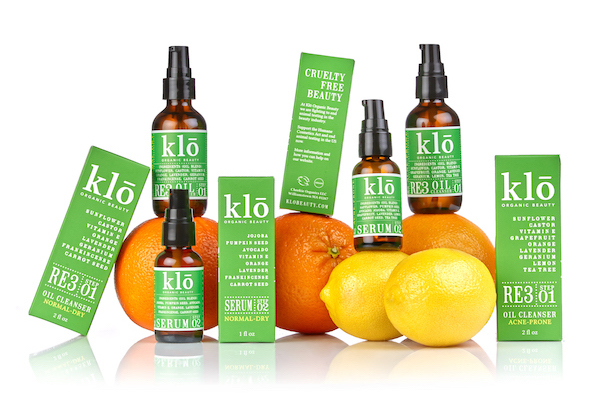 Klo Organic Beauty full skin care line with oranges and lemons.