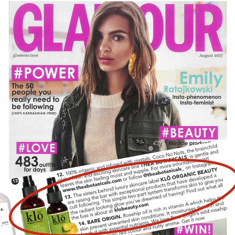 Klo Organic Beauty Featured in Glamour Magazine
