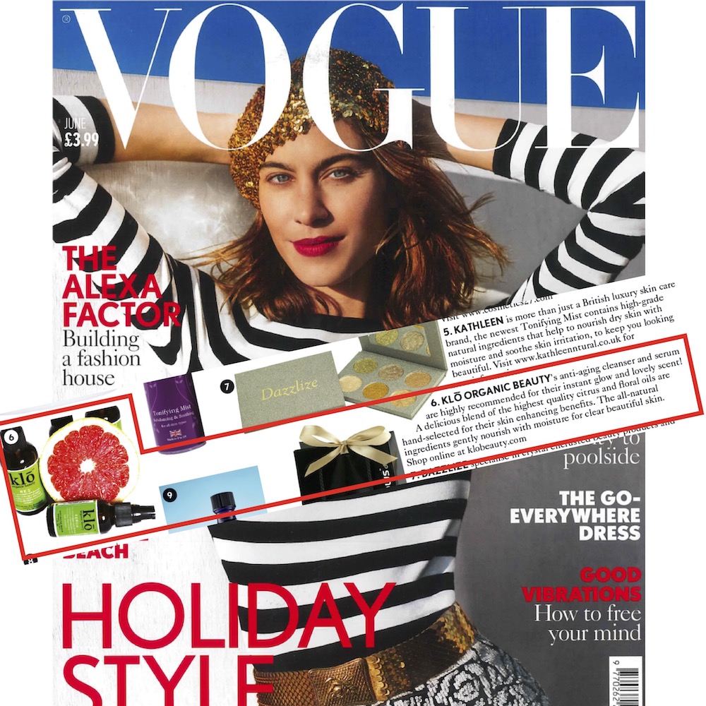Klo Organic Beauty Featured in Vogue Magazine