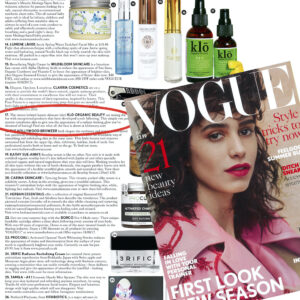 The cover of Vogue magazine with Klo Organic Beauty duo.