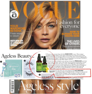 The cover of Vogue magazine with Klo Organic Beauty duo.