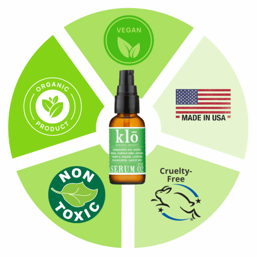 Klo Organic Beauty serum for normal-dry skin is vegan, organic, nontoxic, cruelty-free, and made in the USA.